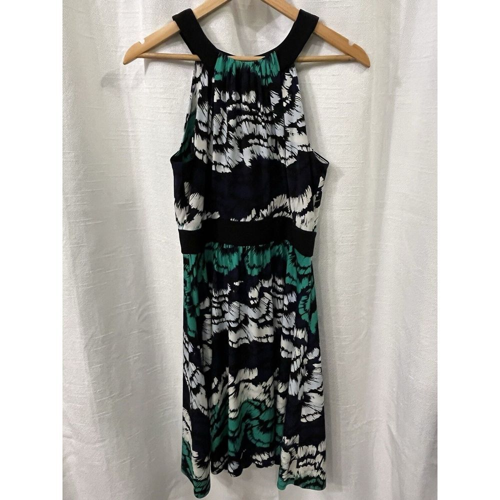 Max and Cleo Painted Feather Jersey Sleeveless Halter Dress Office Casual SIZE 8